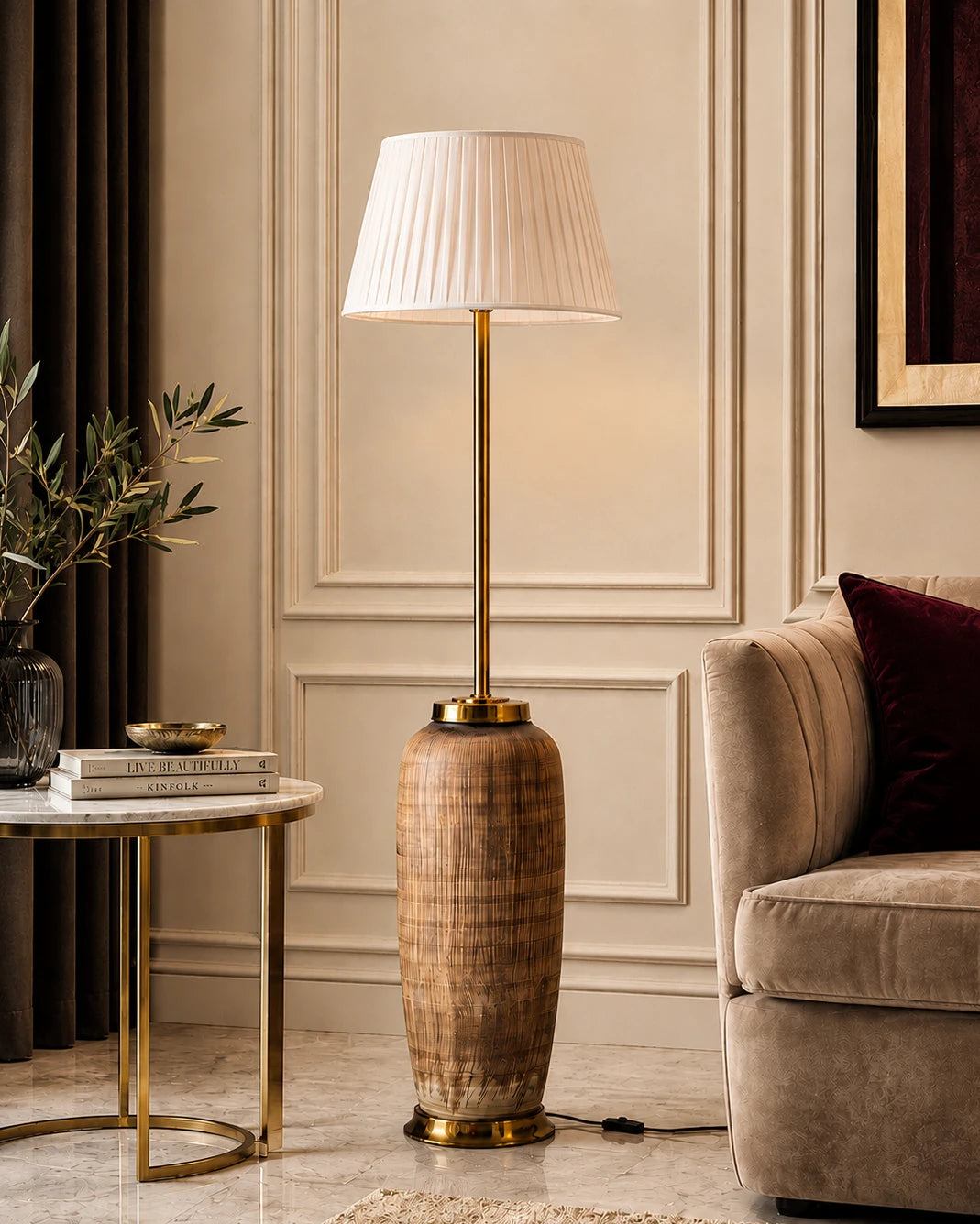 Walnut Wood Finish Floor Lamp 