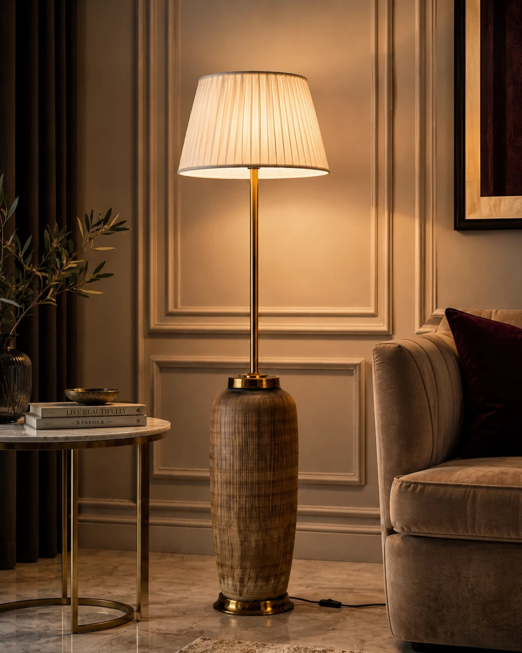Walnut Wood Finish Floor Lamp 