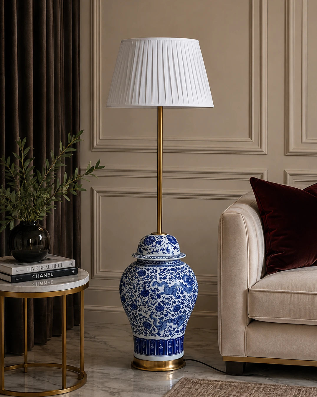 Dragon Motif Temple Jar Floor Lamp 