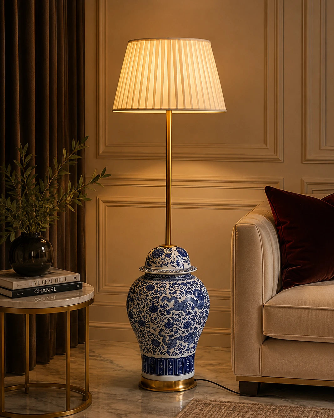 Dragon Motif Temple Jar Floor Lamp 