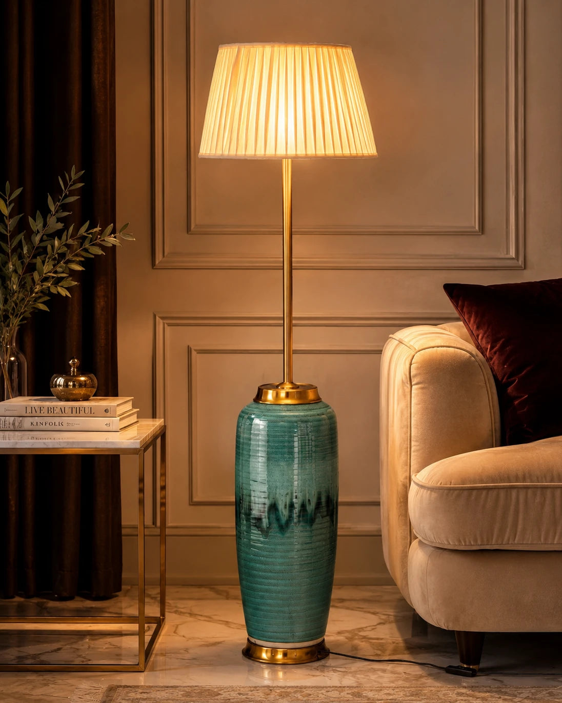 Deep Emerald Textured Floor Lamp 