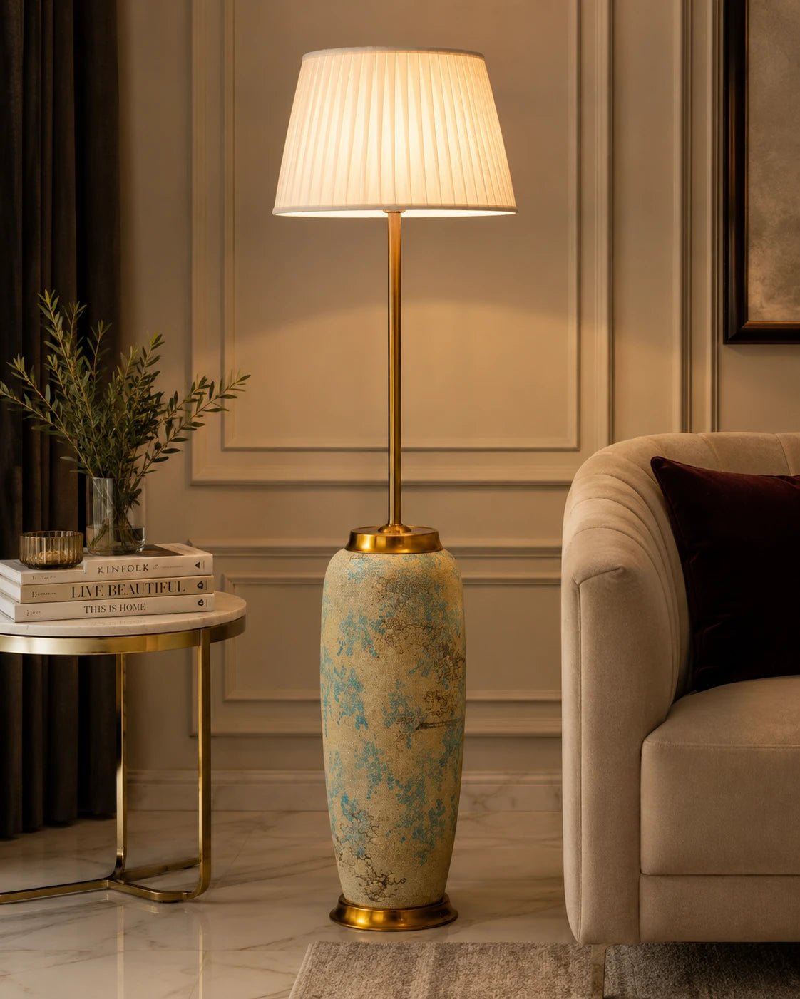 Antique Teal Textured Floor Lamp 
