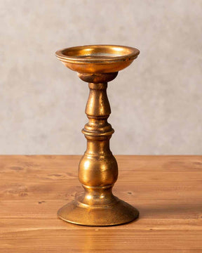 Antiqued Gold Pillar Candle Holder - Small