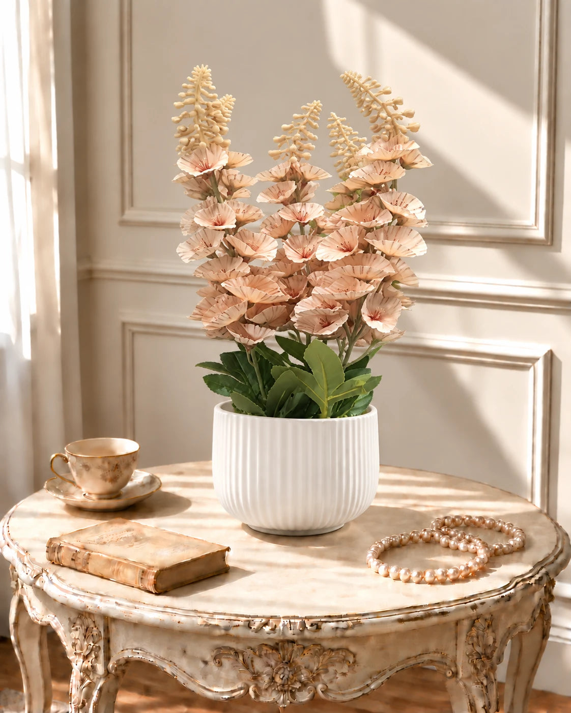 Delphinium Artificial Flower Arrangement - Peach