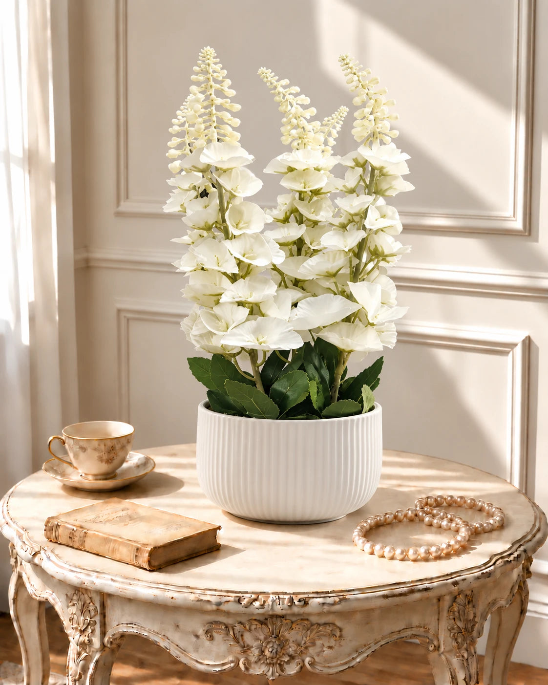 Delphinium Artificial Flower Arrangement - White