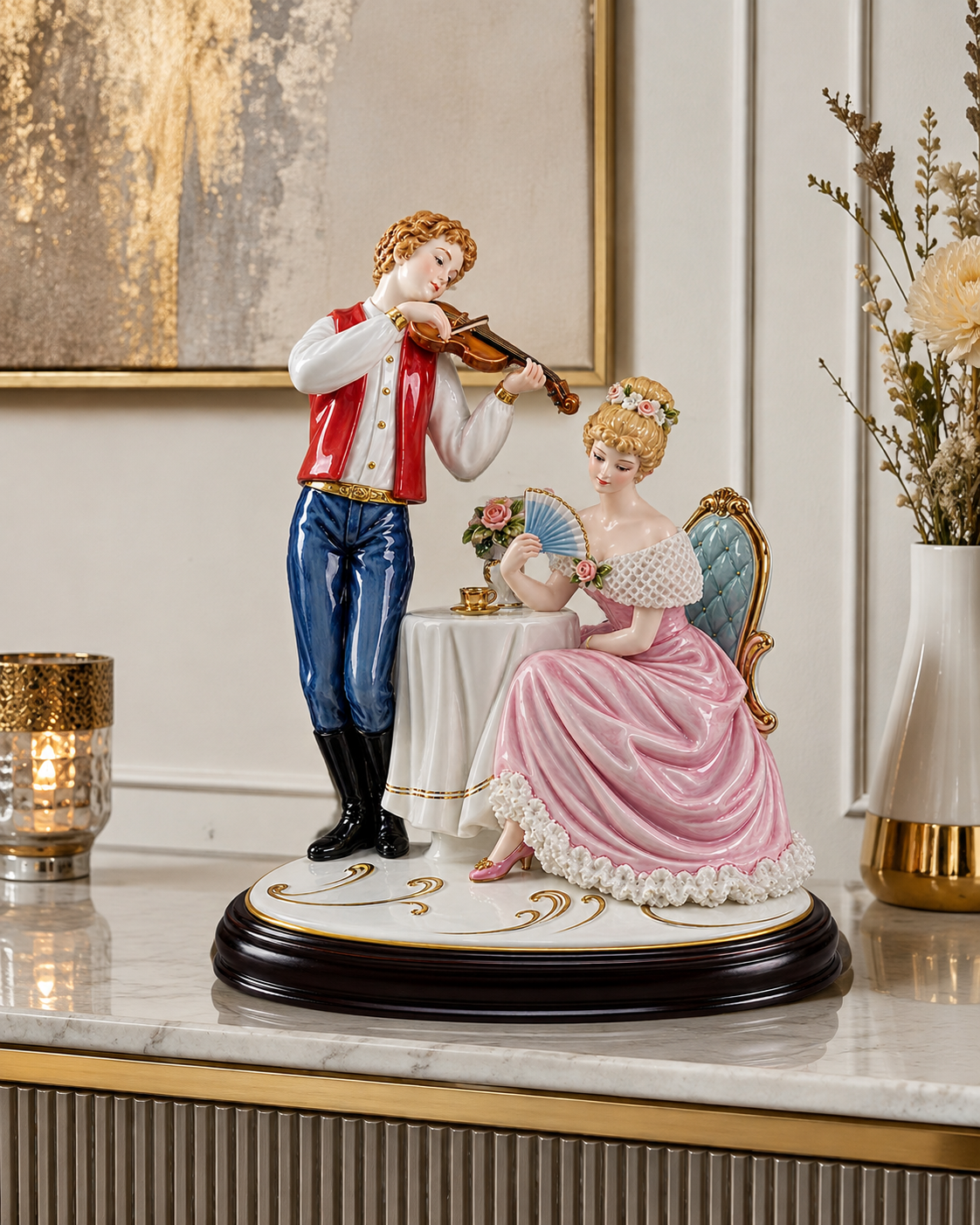'Violin Playing Couple' Fine Porcelain Figurine 