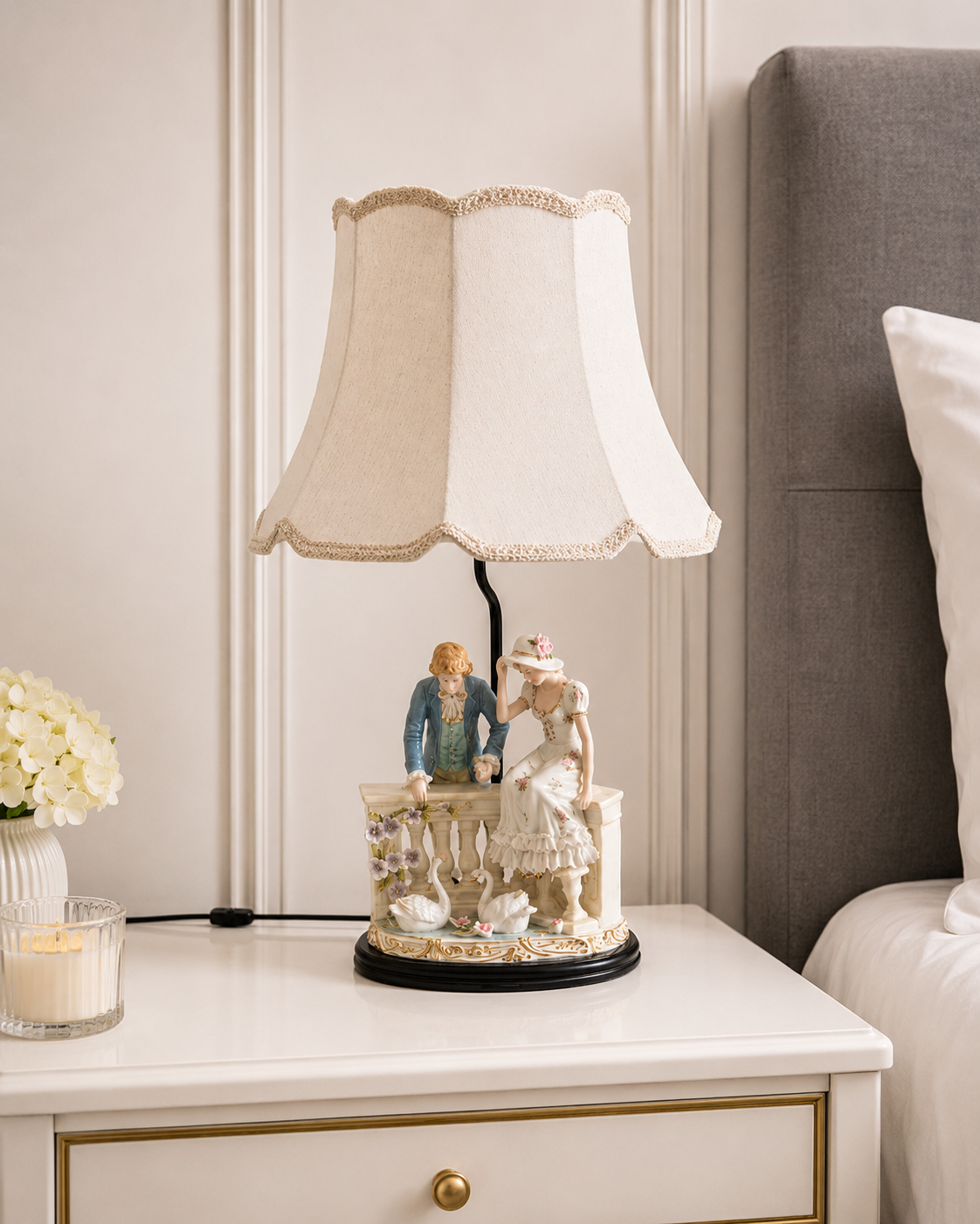 Lakeside Courtship Porcelain Figurine Lamp 