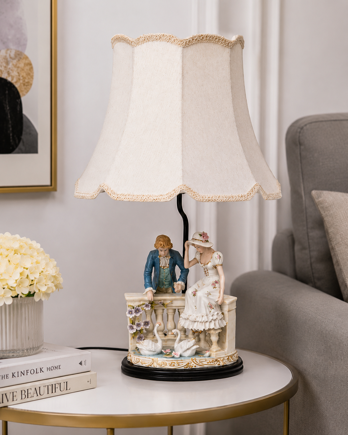 Lakeside Courtship Porcelain Figurine Lamp 