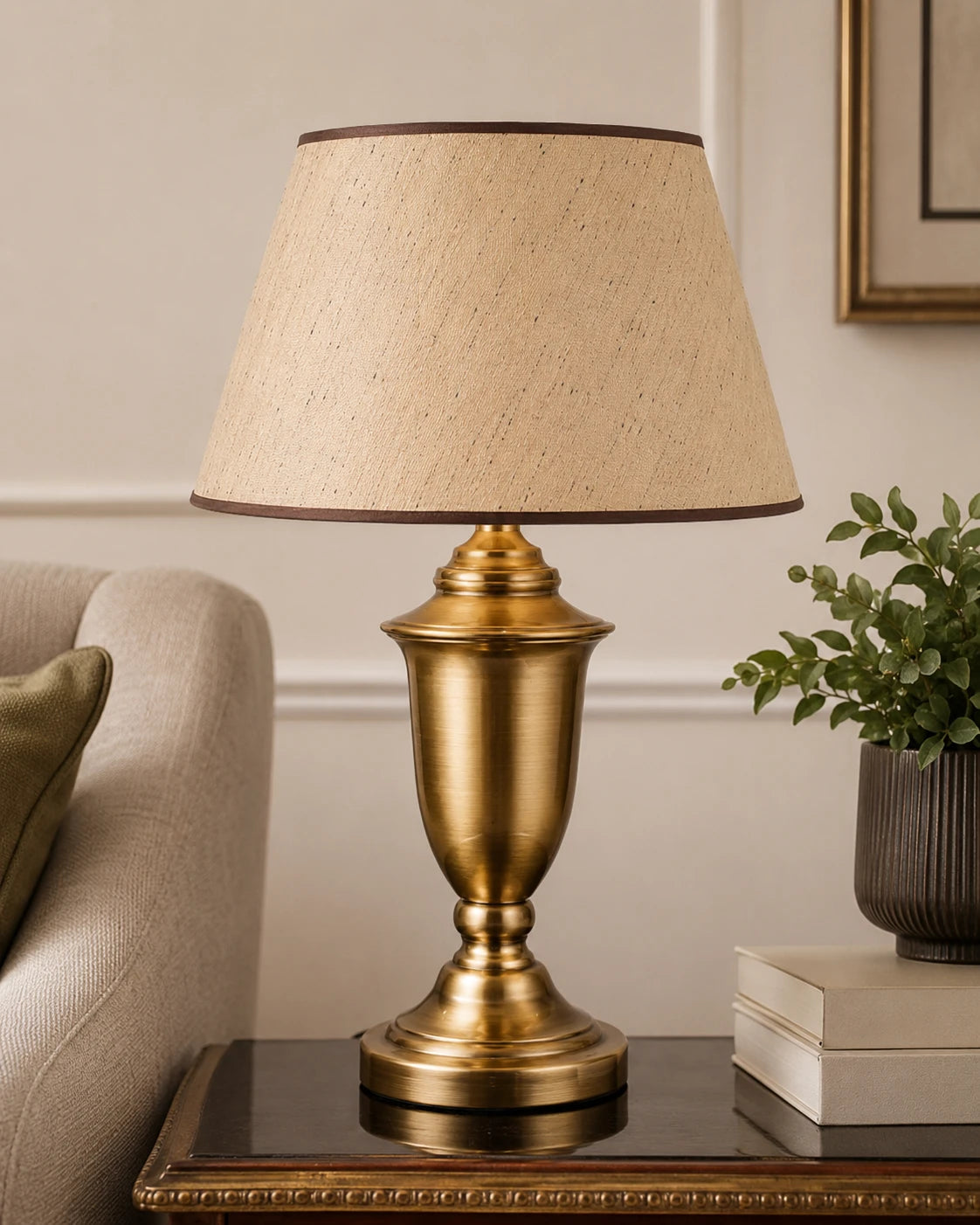 Sculptural Brass Finish Table Lamp 