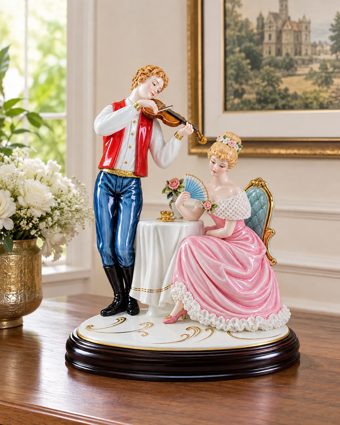 'Violin Playing Couple' Fine Porcelain Figurine 