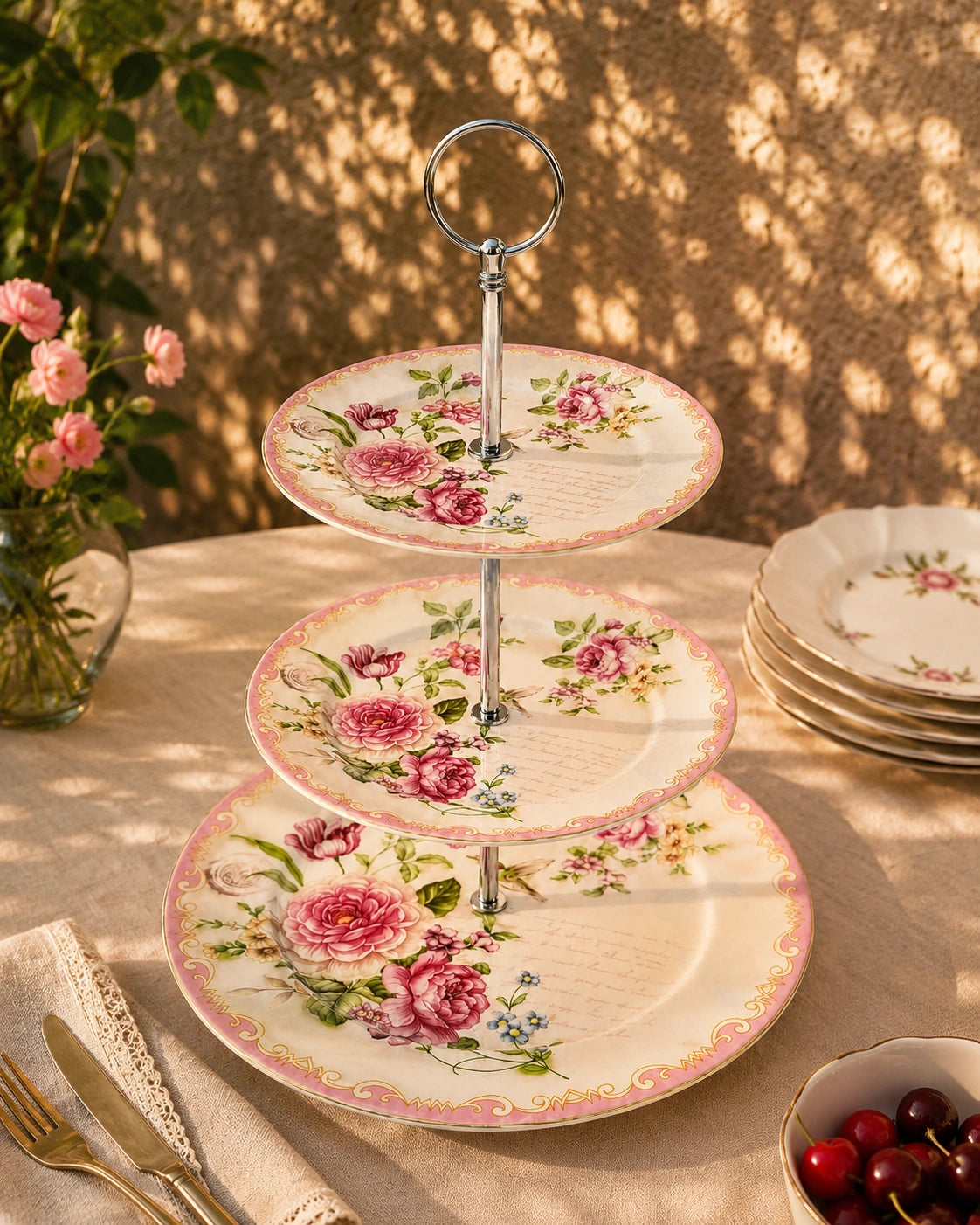 Royal Rose Garden 3-Tier Cake Stand 