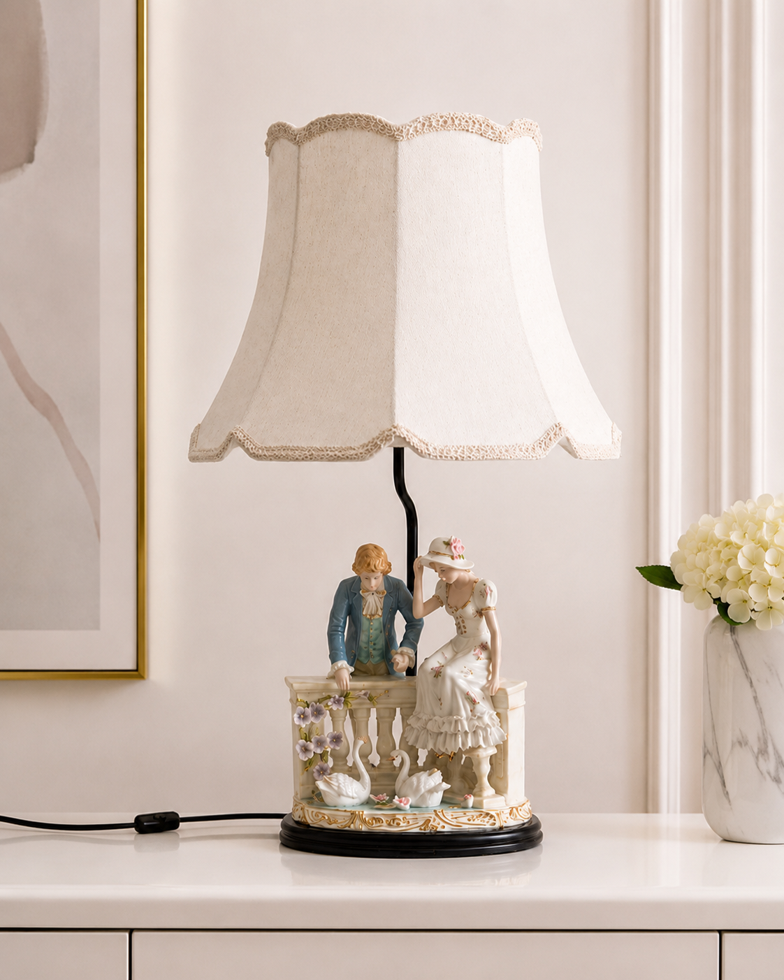 Lakeside Courtship Porcelain Figurine Lamp 