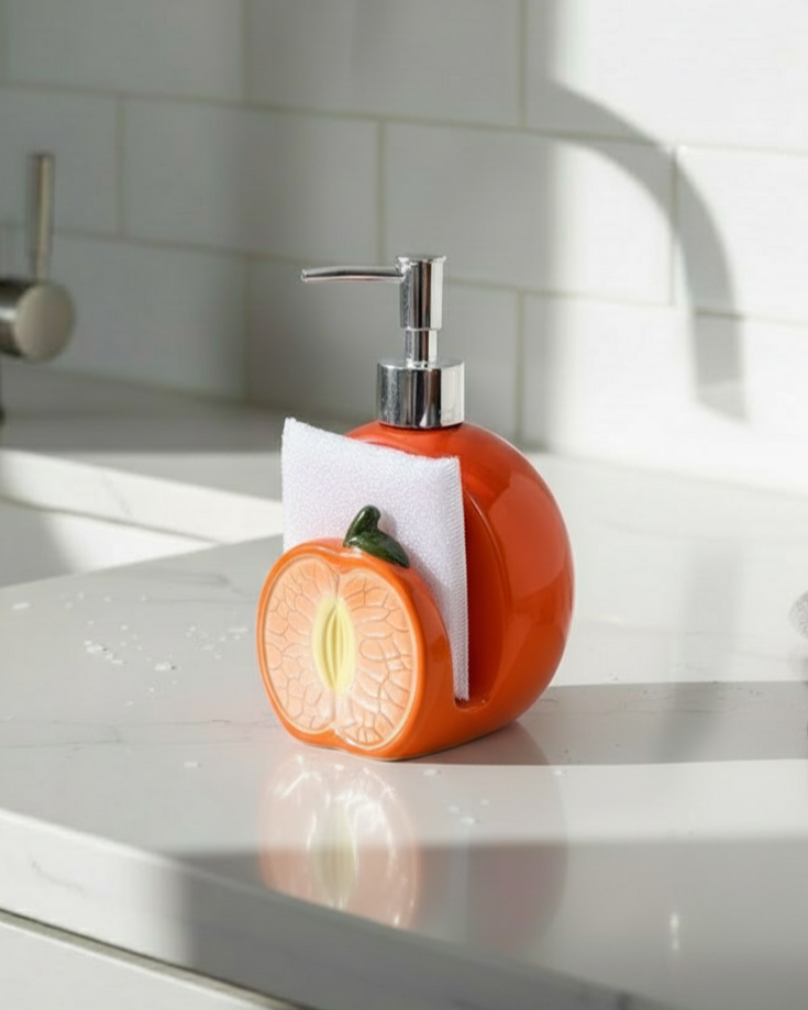 Orange Sope Dispoance With Scrub Holder 