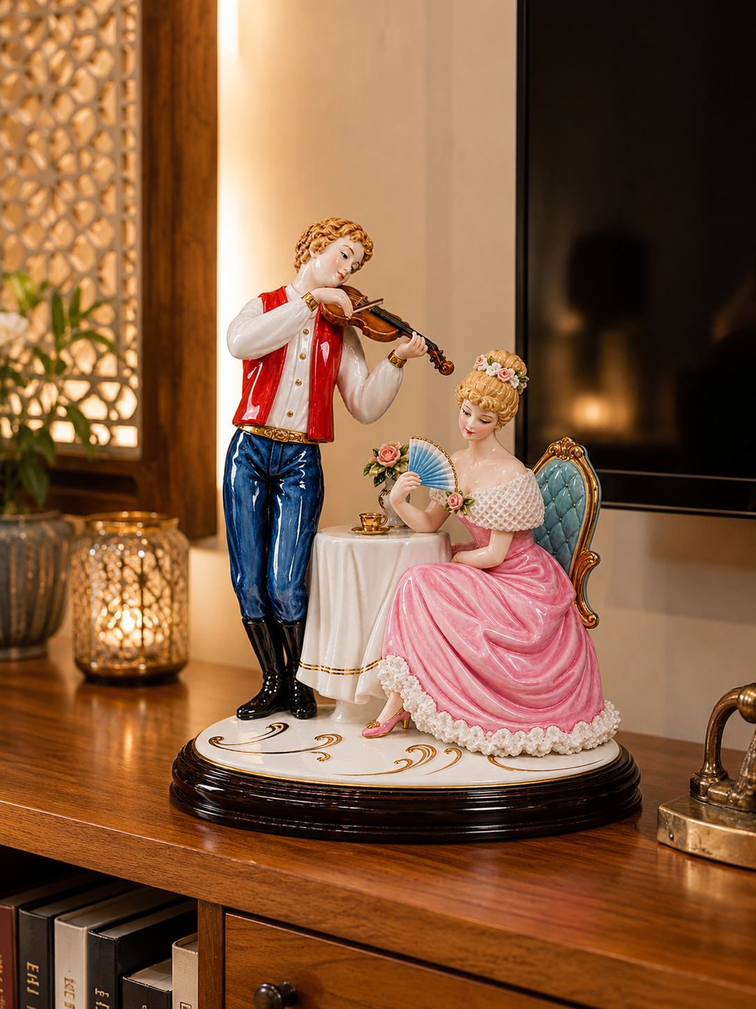 'Violin Playing Couple' Fine Porcelain Figurine 