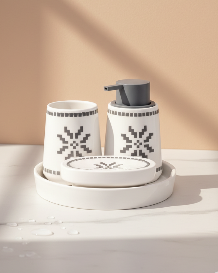 Monochrome Mosaic 4-Piece Bath Set - White 