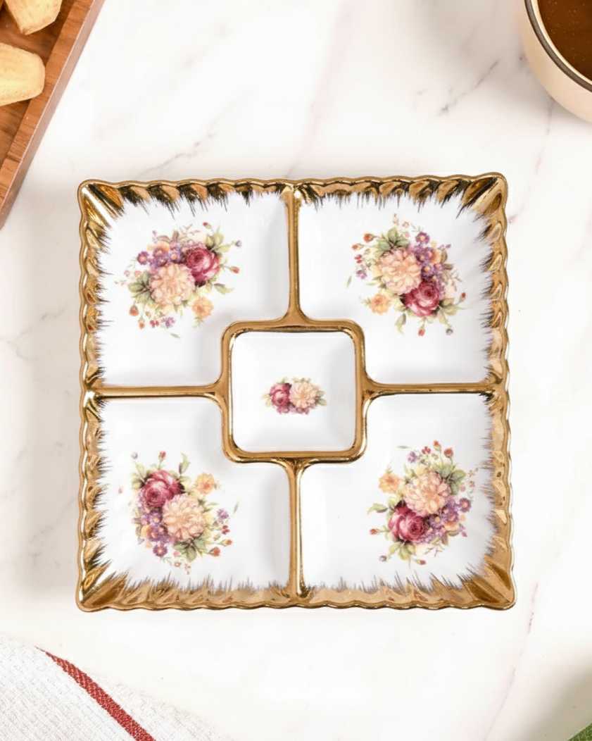 Vintage Floral Chip & Dip Platter 