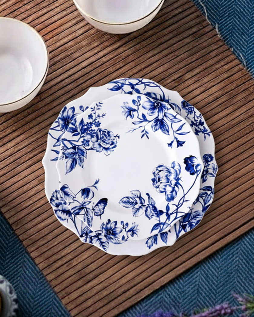 Blue & White Floral Elegance Quater Plate 