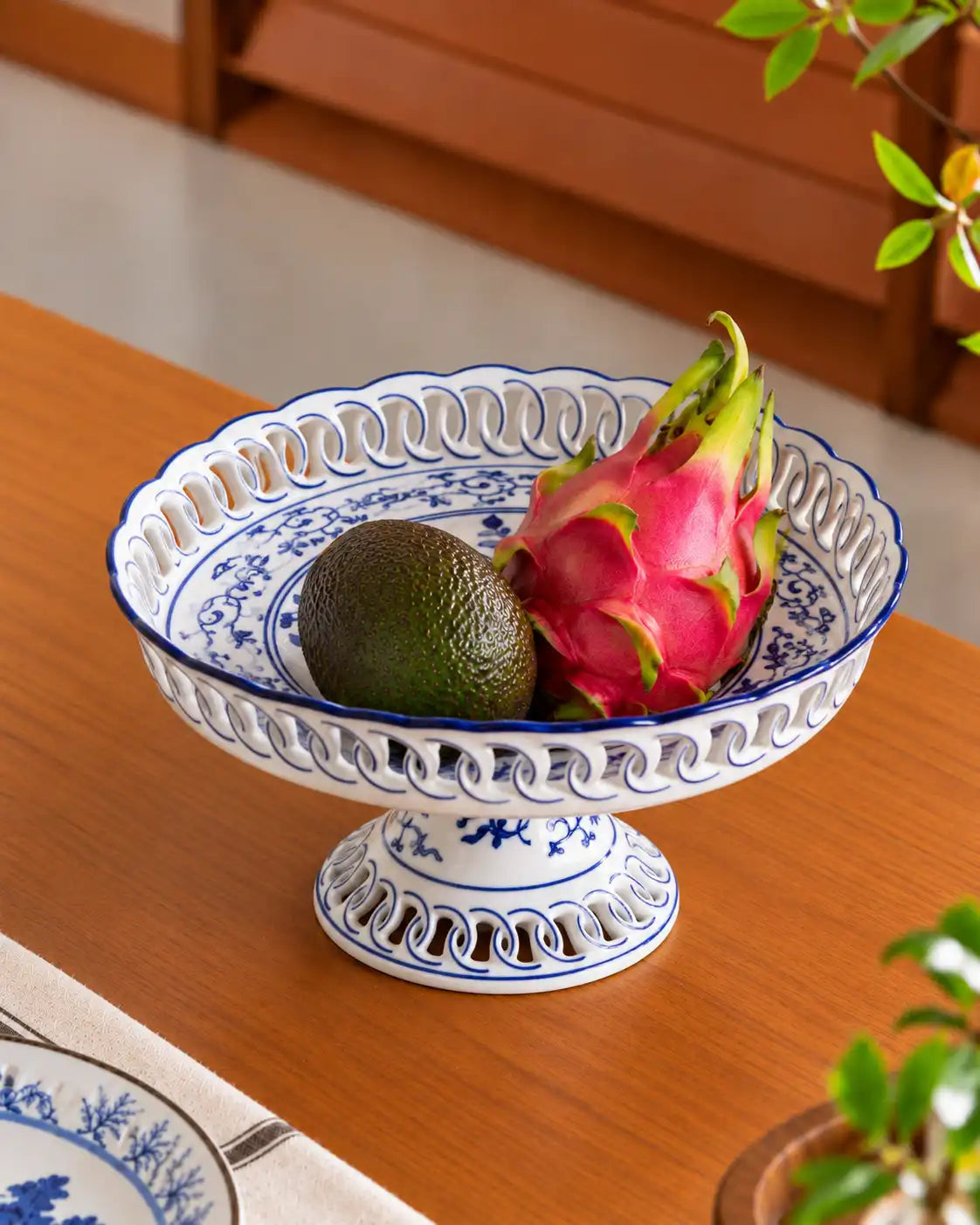Traditional Blue & White Hand-Painted Footed Bowl