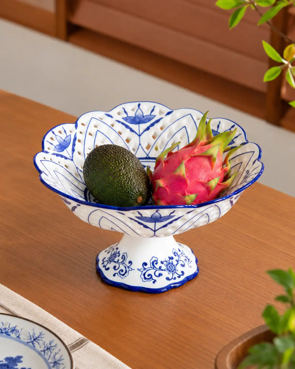 Traditional Blue & White Hand-Painted Footed Bowl