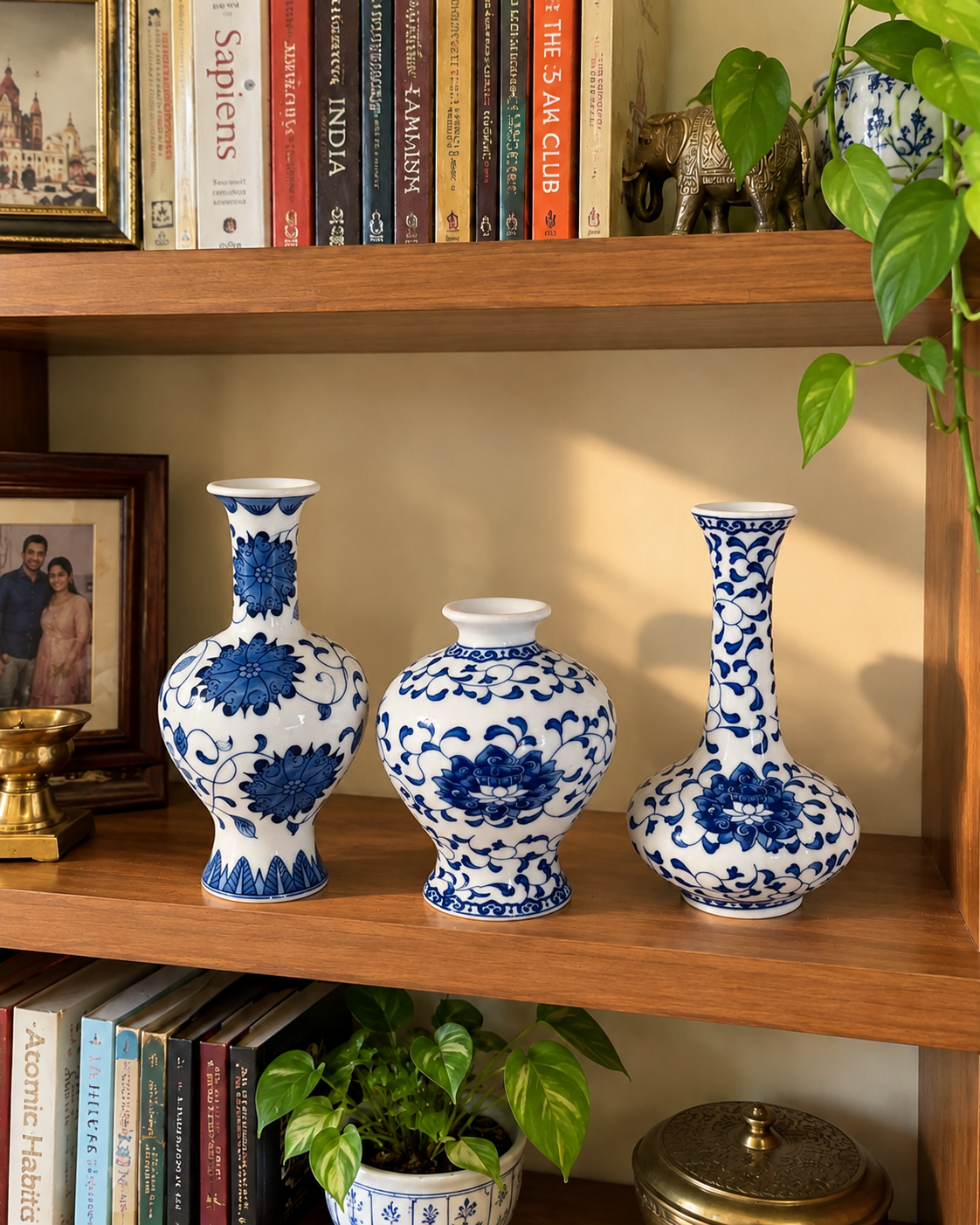 Azure Blossom Sculpted Decorative Vase - Set Of 3