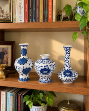 Azure Blossom Sculpted Decorative Vase - Set Of 3