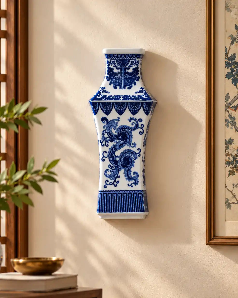 Celestial Tower Blue and White Wall Vase