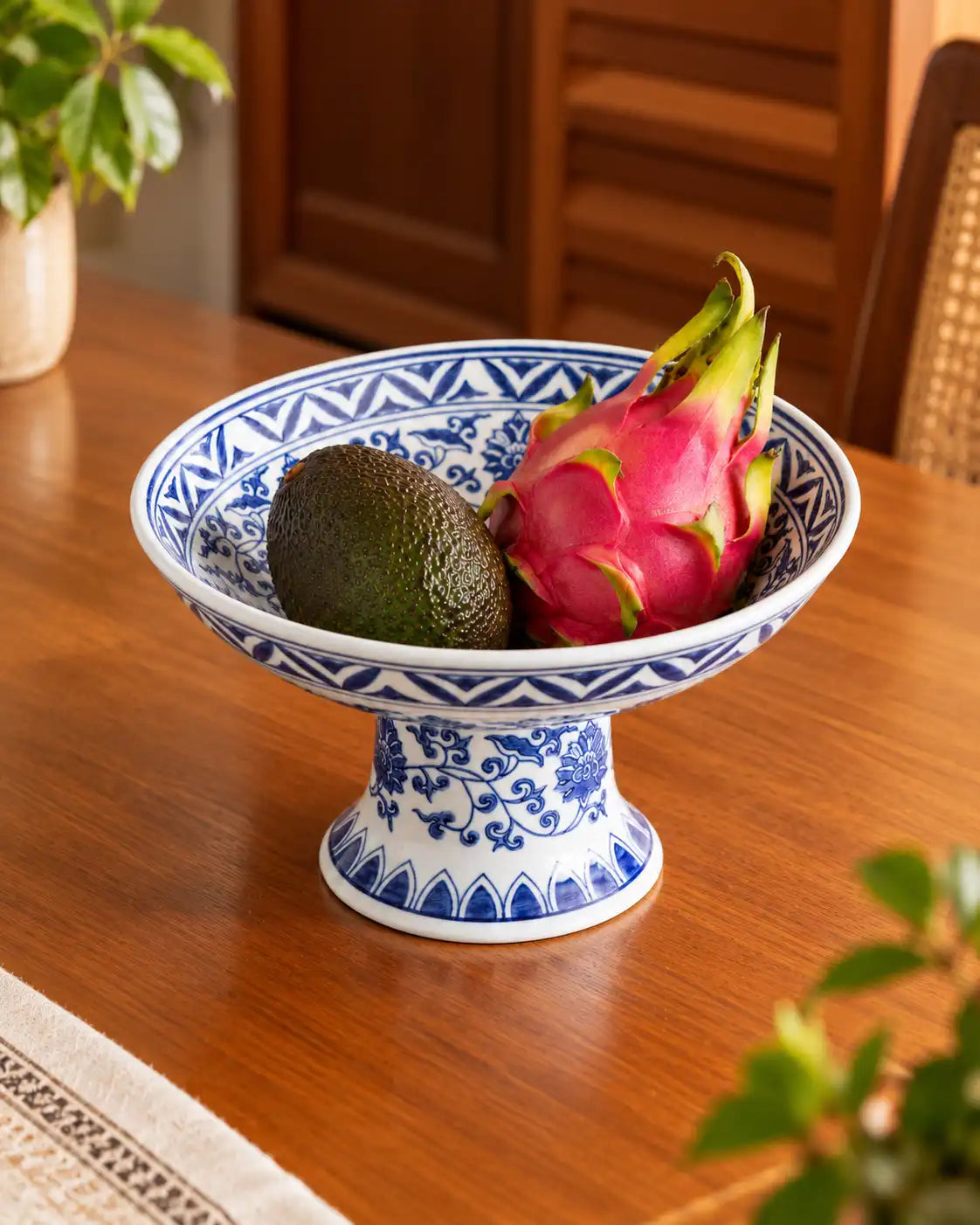 Peony Chinoiserie Blue & White Footed Bowl - Small