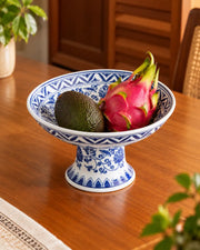 Peony Chinoiserie Blue & White Footed Bowl - Small