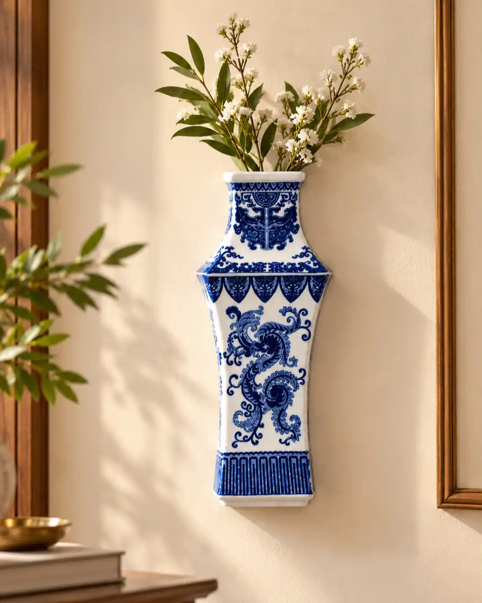 Celestial Tower Blue and White Wall Vase