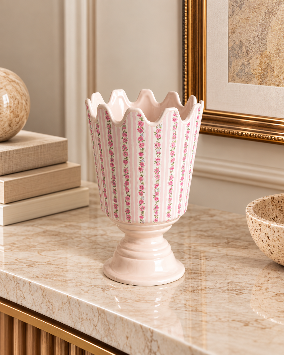 Blush Rose Stripe Pedestal Vase