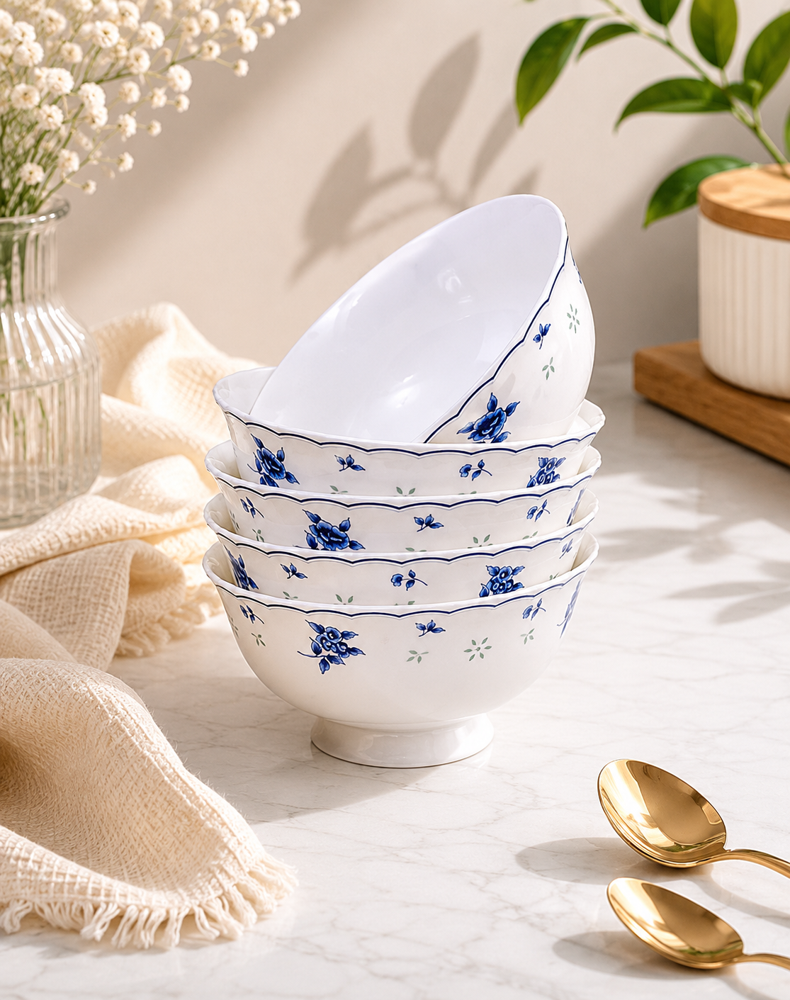 Blue Petal Elegance Ceramic Serving Bowl