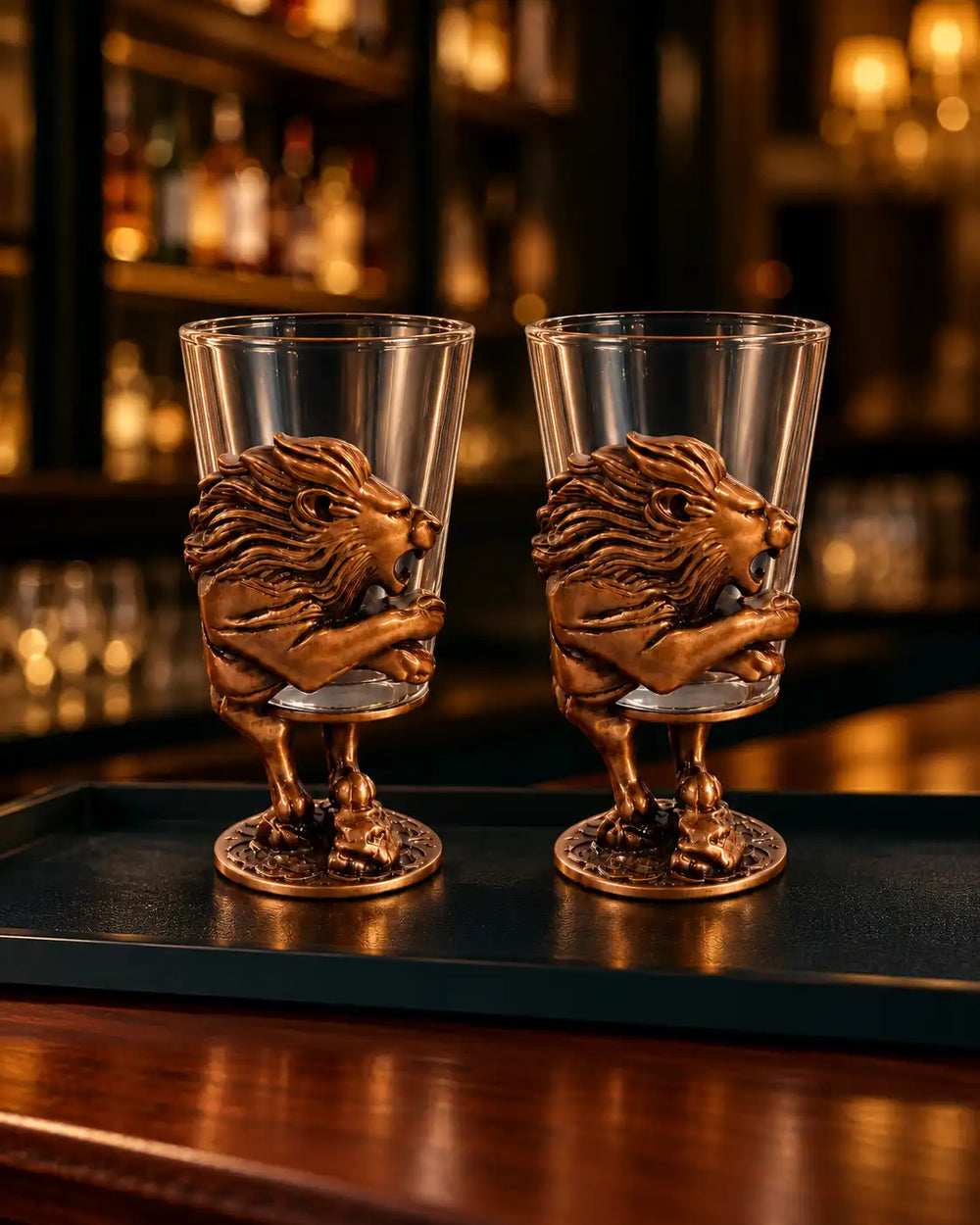 Bronze Lion Sculptural Shooters - Set of 2