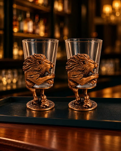 Bronze Lion Sculptural Shooters - Set of 2