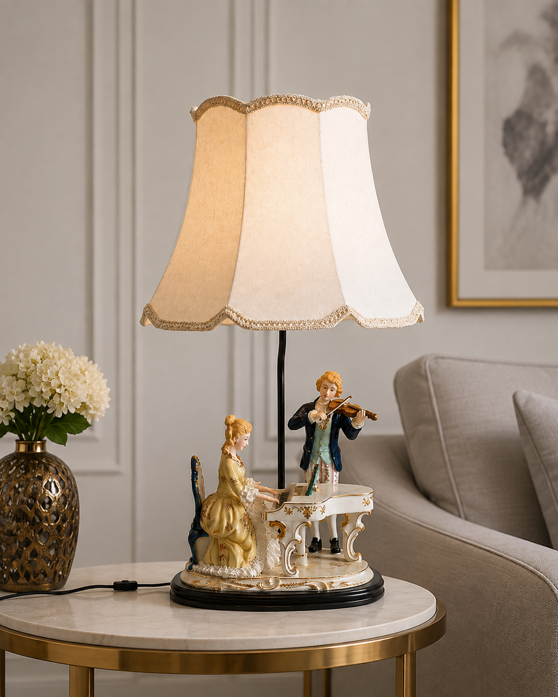 Couple  Musical Duet Porcelain Figurine Lamp 