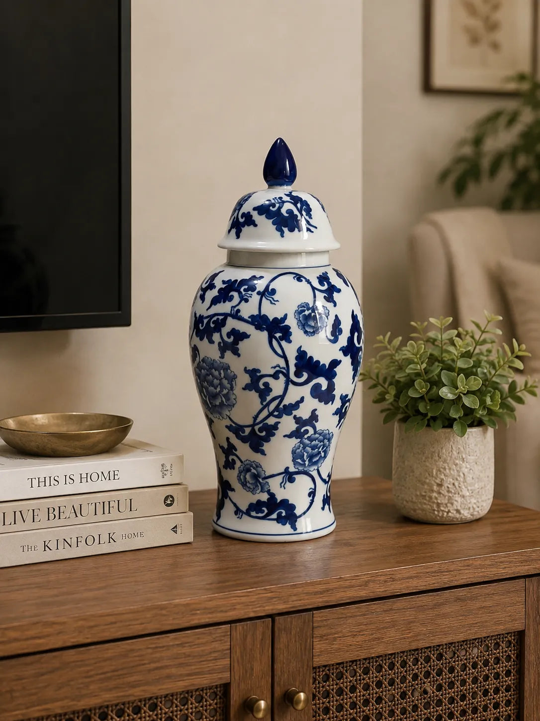 Indigo Vine Decorative Temple Jar 