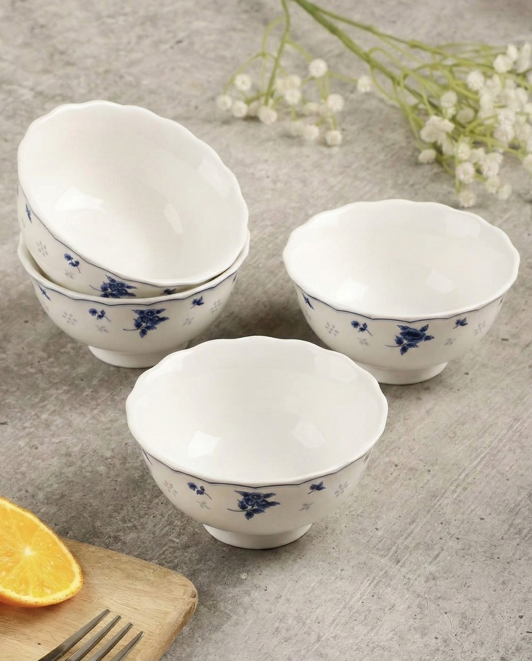 Blue Petal Elegance Bone China Katori 
