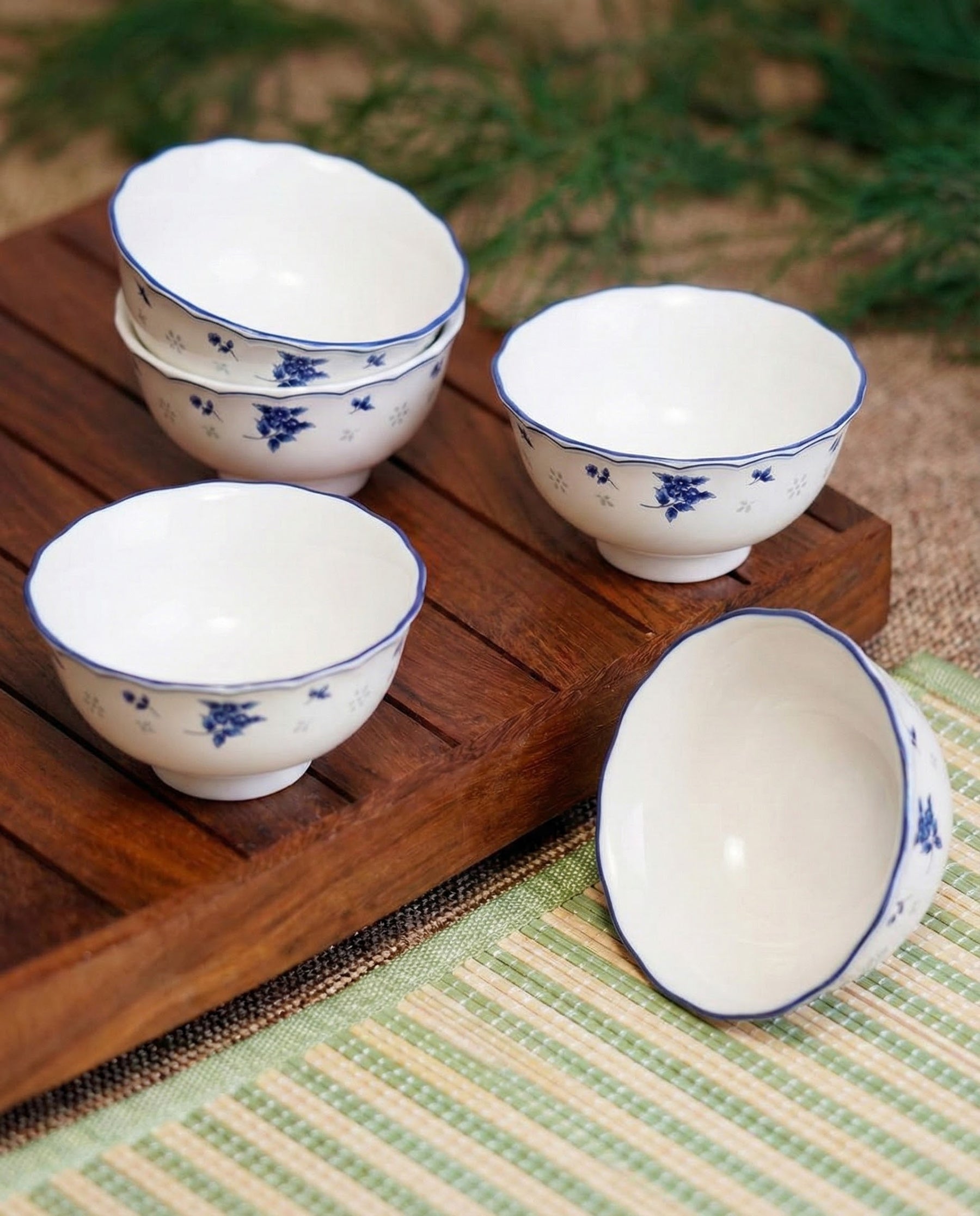 Blue Petal Elegance Bone China Katori 