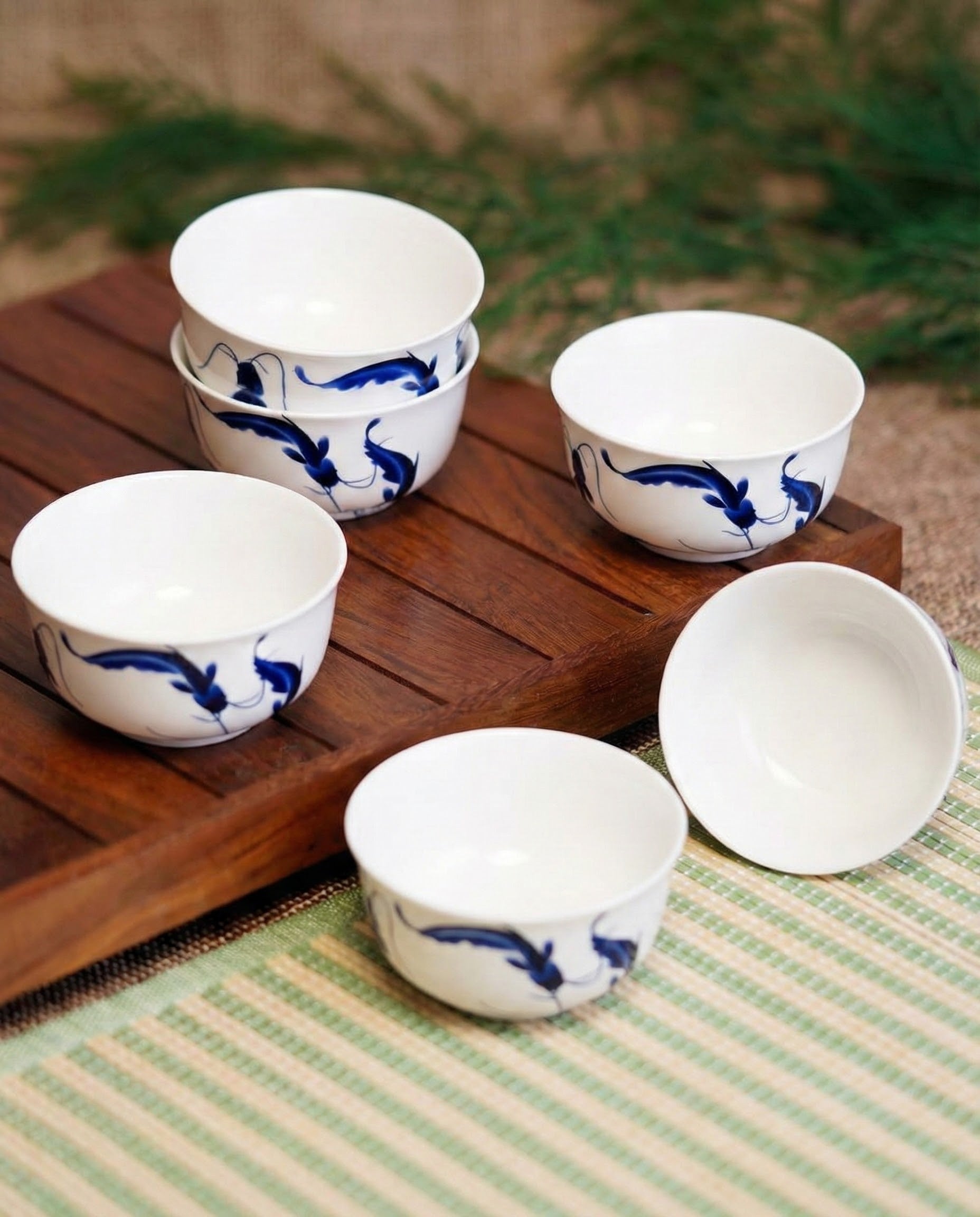 Classic Blue Floral Porcelain Katori - Single