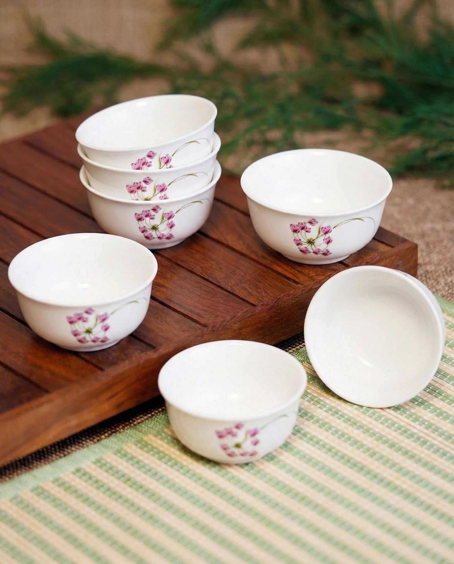 Pink Floral Porcelain Katori - 1 Pisce
