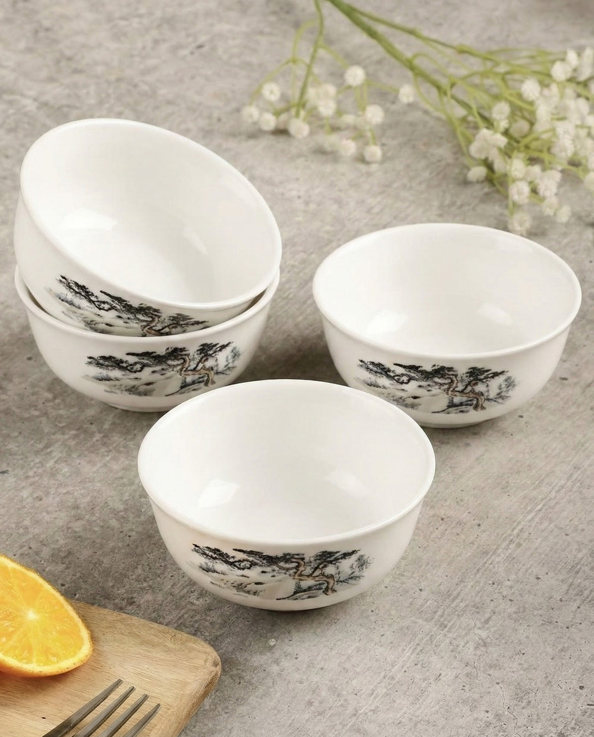 Floral Design Porcelain Katori - Single