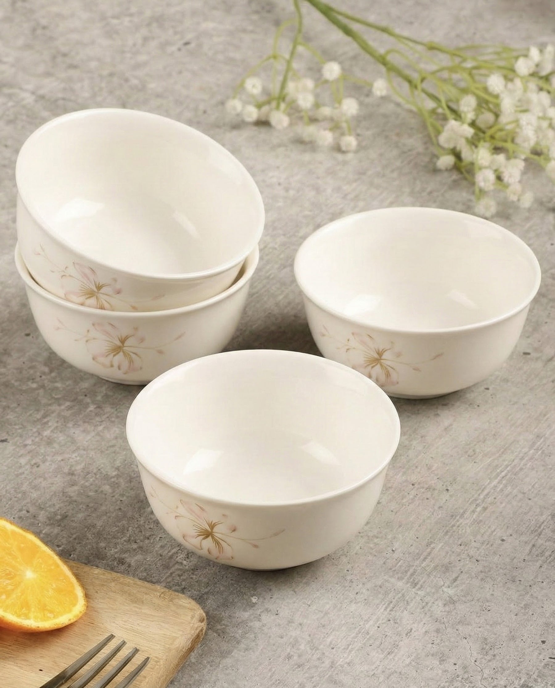 Ivory Bloom Ceramic Katori 
