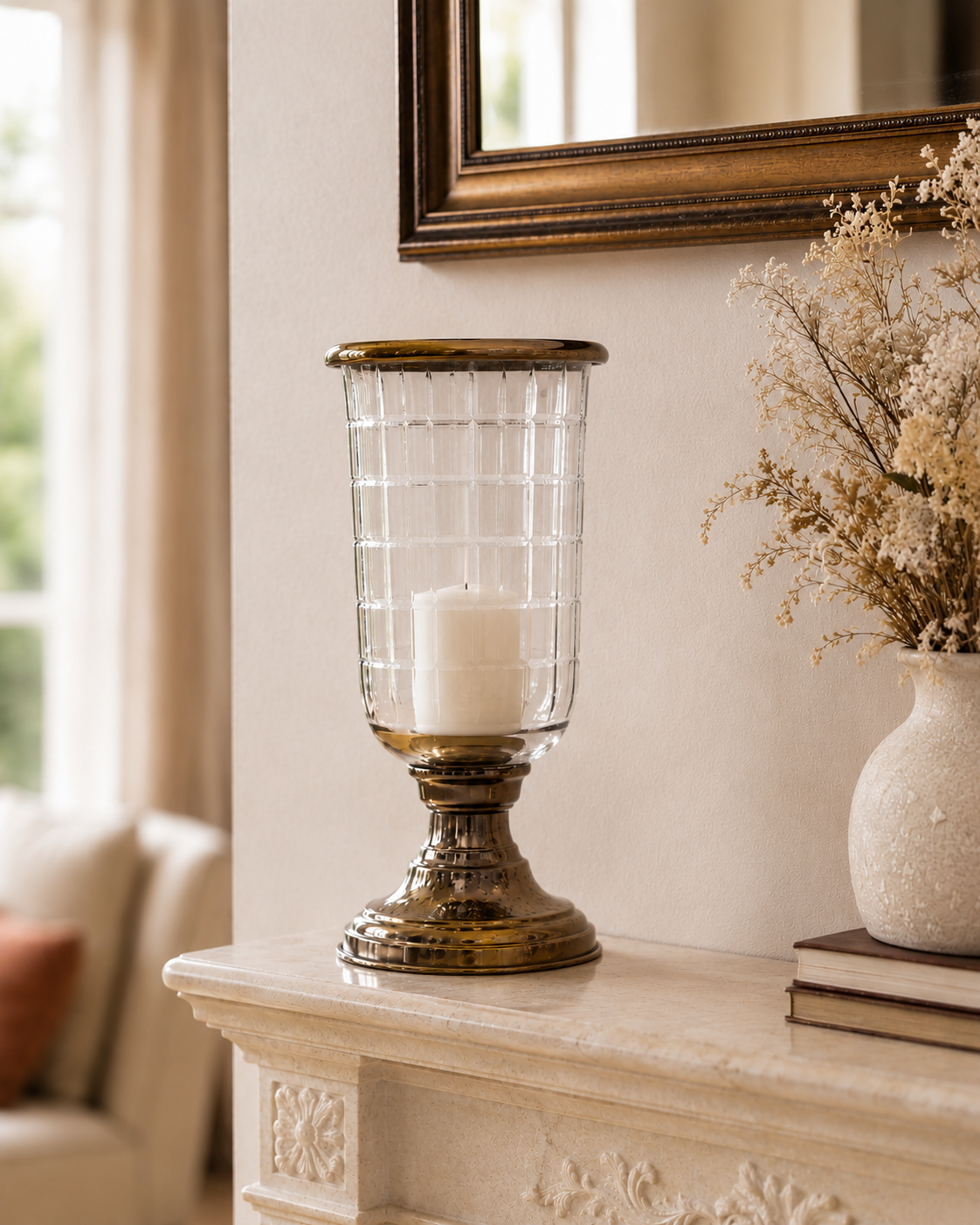 "Imperial Radiance" Cut Glass Hurricane - Small