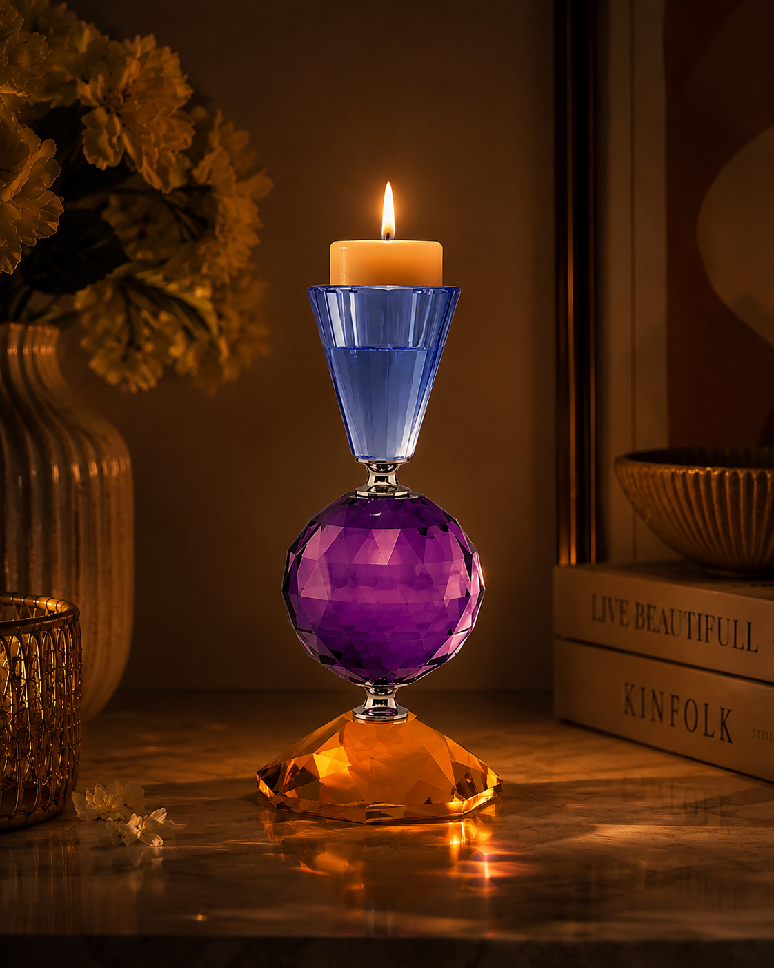 Midnight Spherical Crystal Candle Holder