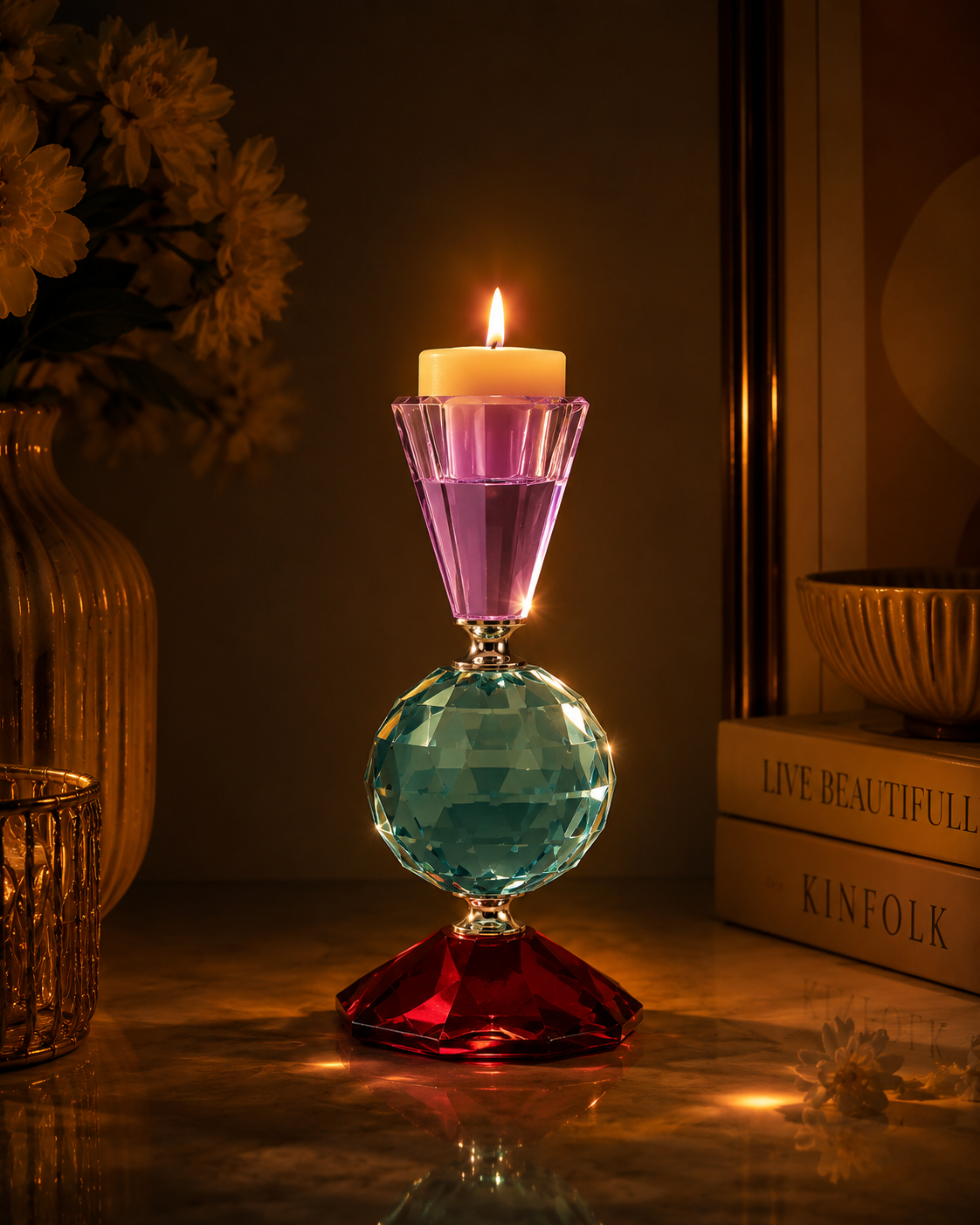 Midnight Spherical Crystal Candle Holder