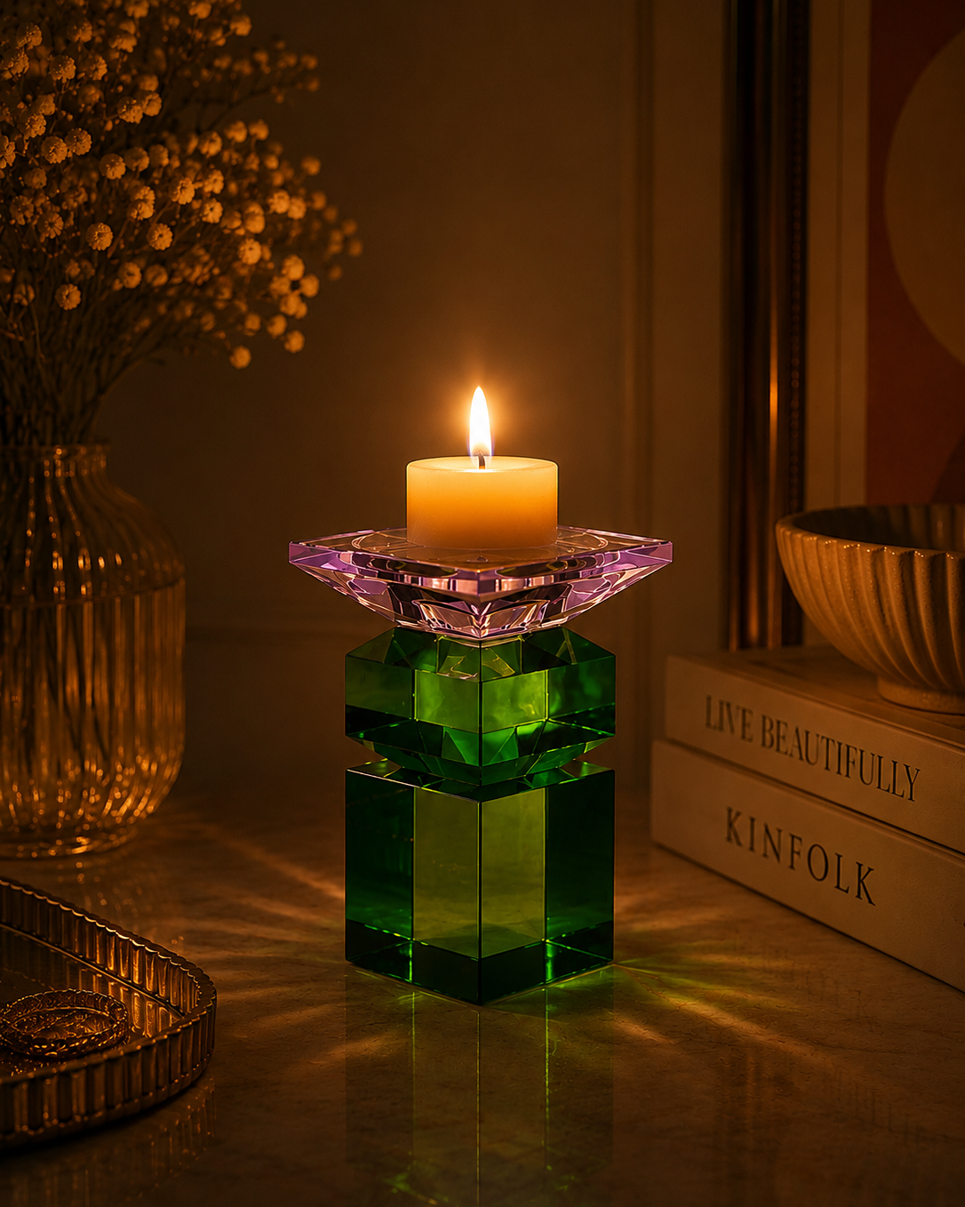 Amethyst Cube Crystal Candle Holder