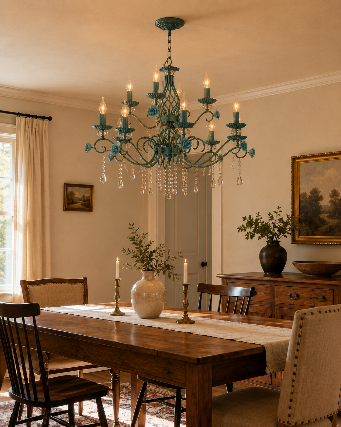 Blue Rose Elegance French Floral Chandelier 