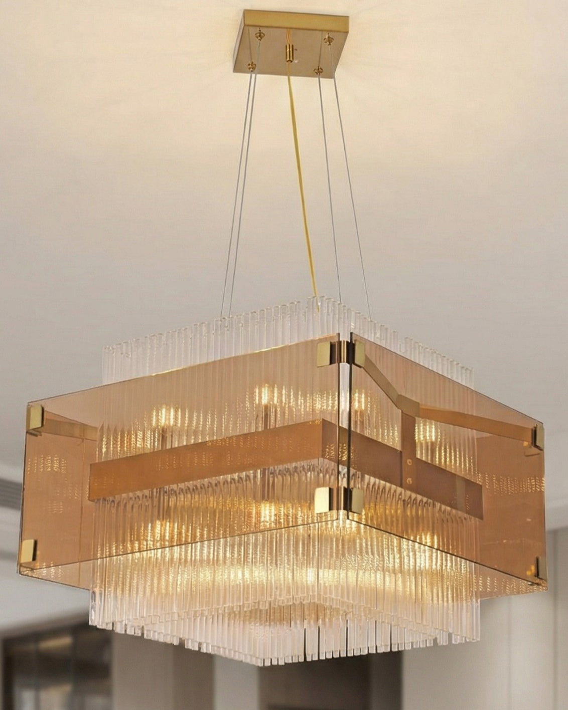 Gold Glass Box Chandelier 