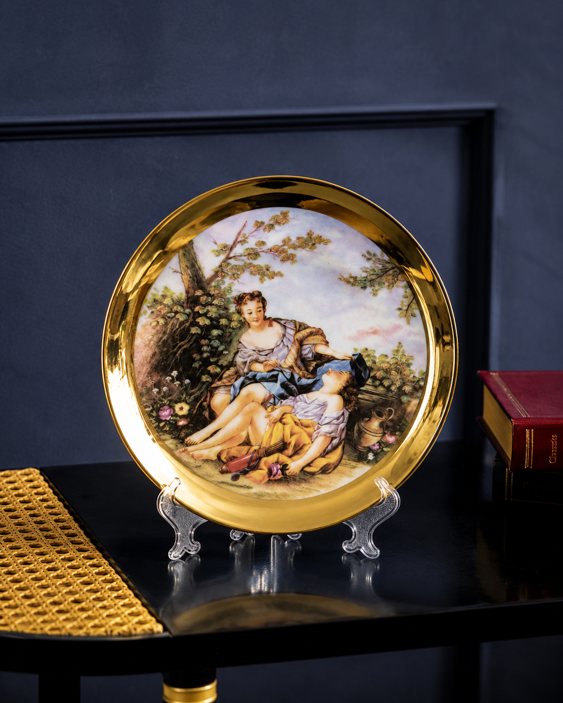 Victorian Elegance Golden Rim Decorative Plates - 27 CM 