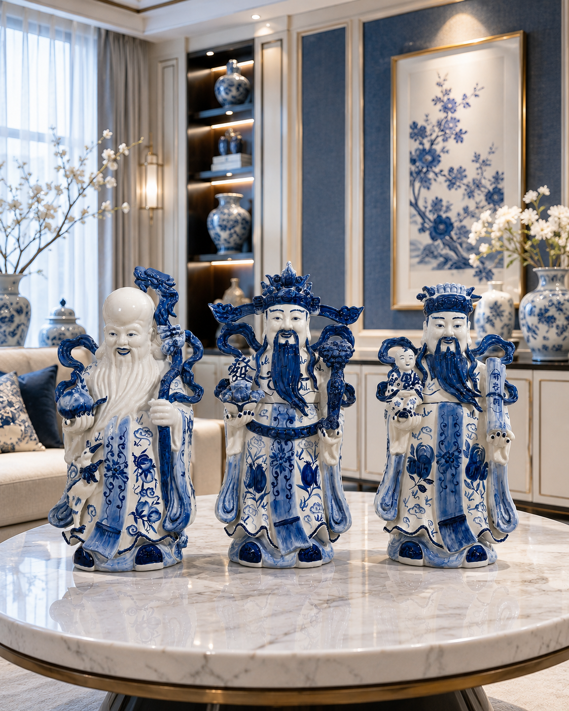 'The Three Star Gods' Porcelain Sculptures - Set Of 3 