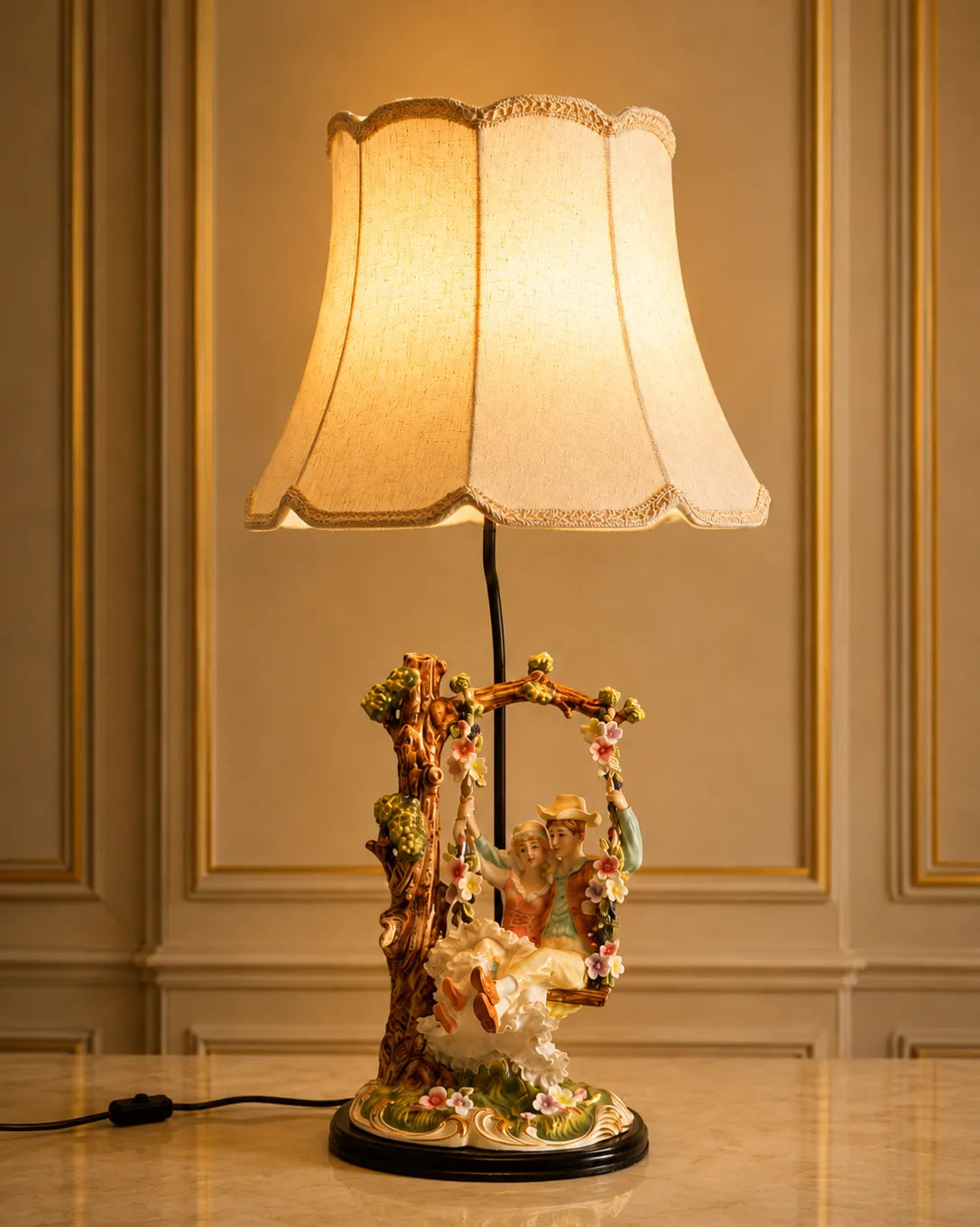 Swing Romance Porcelain Figurine Lamp 